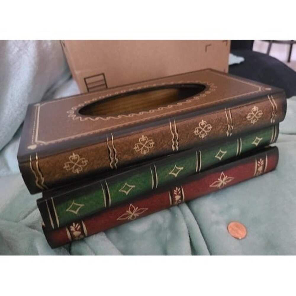 New Crafted Classical Retro Wooden Antique Book Tissue Box Cover Rectangular